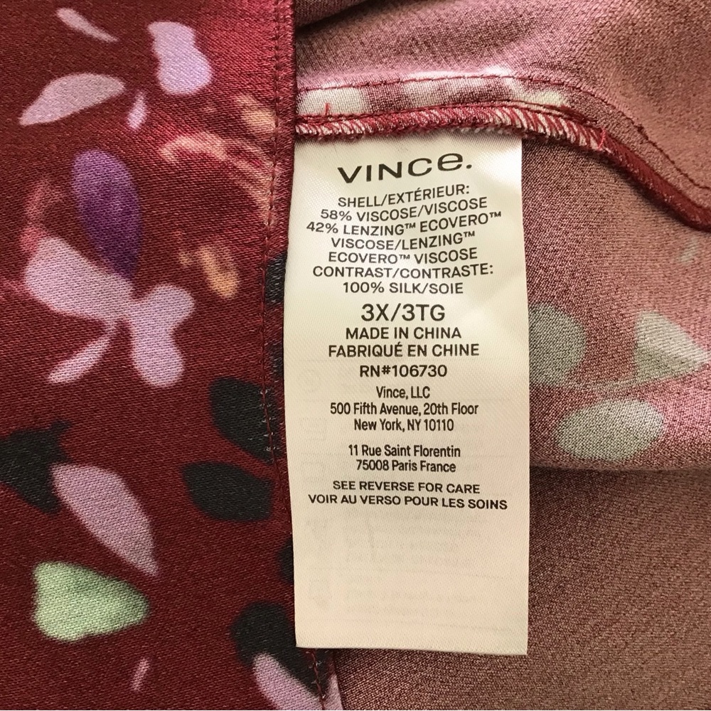 Vince Satin Shirtdress Forsythia Long Sleeve Deep Red Floral Size 3X - Picture 9 of 9